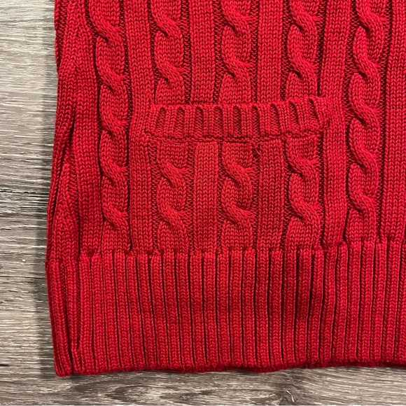 LL Bean Red Short Sleeve Cable Knit Button Down Cardigan Sweater Large Coastal - Picture 4 of 10